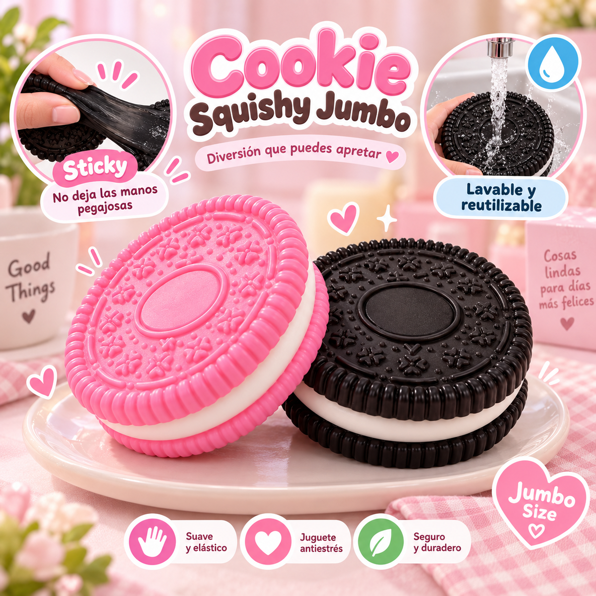 Jumbo Cookie Squishy – Galleta Antiestrés Sticky, Lavable y Reutilizable